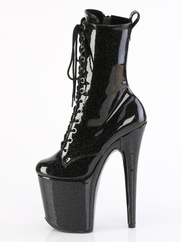 8" Black Glitter Ankle Boots | 4" Platform Lace-Up Festival Dance Heels